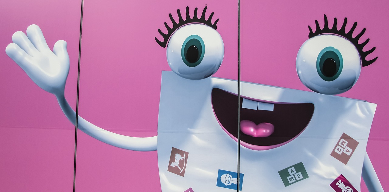 cartoon, figure, advertisement, megastore, toy store, pink cartoon